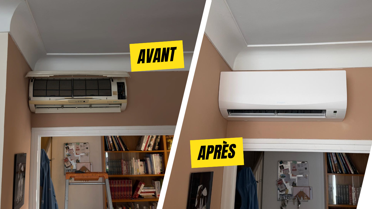 Climatiseur mural avant après remplacement unité intérieure moderne installation domestique